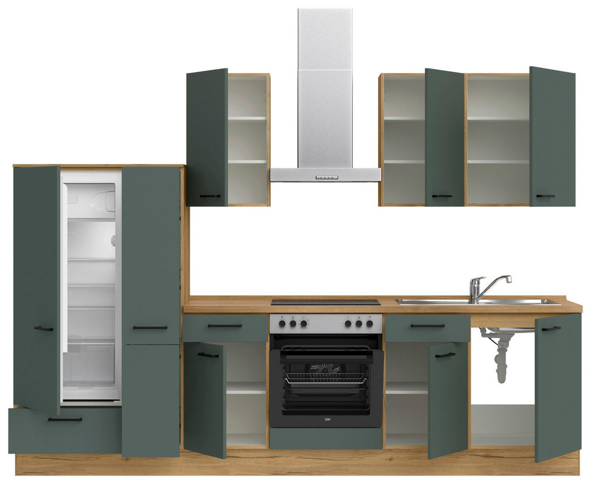 KÜCHENBLOCK Easytouch 300 cm  in Eichefarben, Dunkelgrün  - Dunkelgrün/Eichefarben, MODERN, Holzwerkstoff/Metall (300cm) - Nobilia