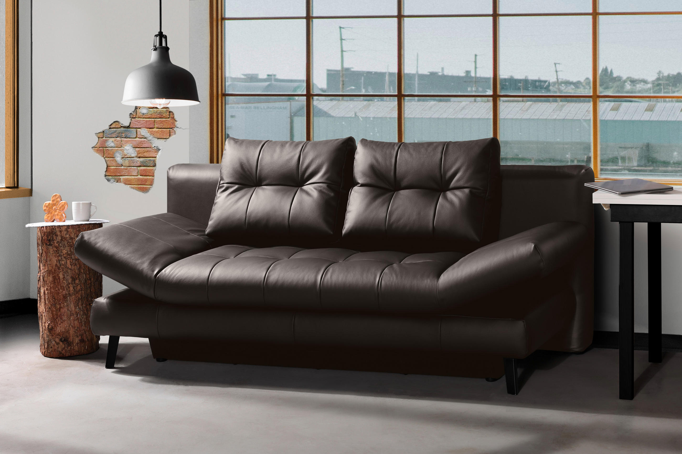 SCHLAFSOFA in Echtleder Braun  - Schwarz/Braun, Design, Leder/Metall (209/94/94cm) - Novel