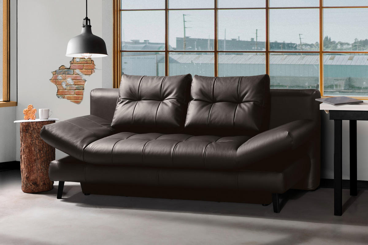 SCHLAFSOFA Braun Echtleder  - Schwarz/Braun, Design, Leder/Metall (209/94/94cm) - Novel