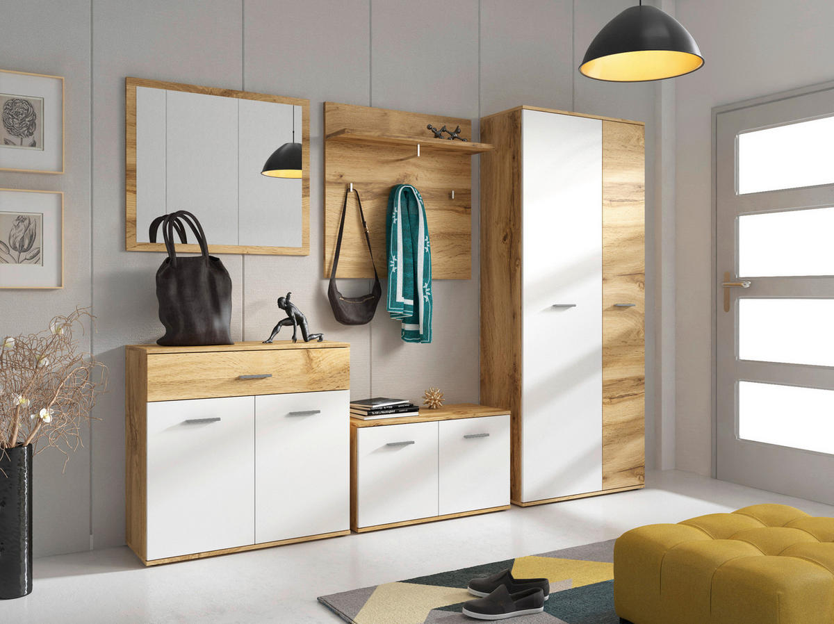 GARDEROBE 5-teilig  in 240/190/35 cm  - Eiche Wotan/Weiß, KONVENTIONELL, Glas/Holzwerkstoff (240/190/35cm) - Xora