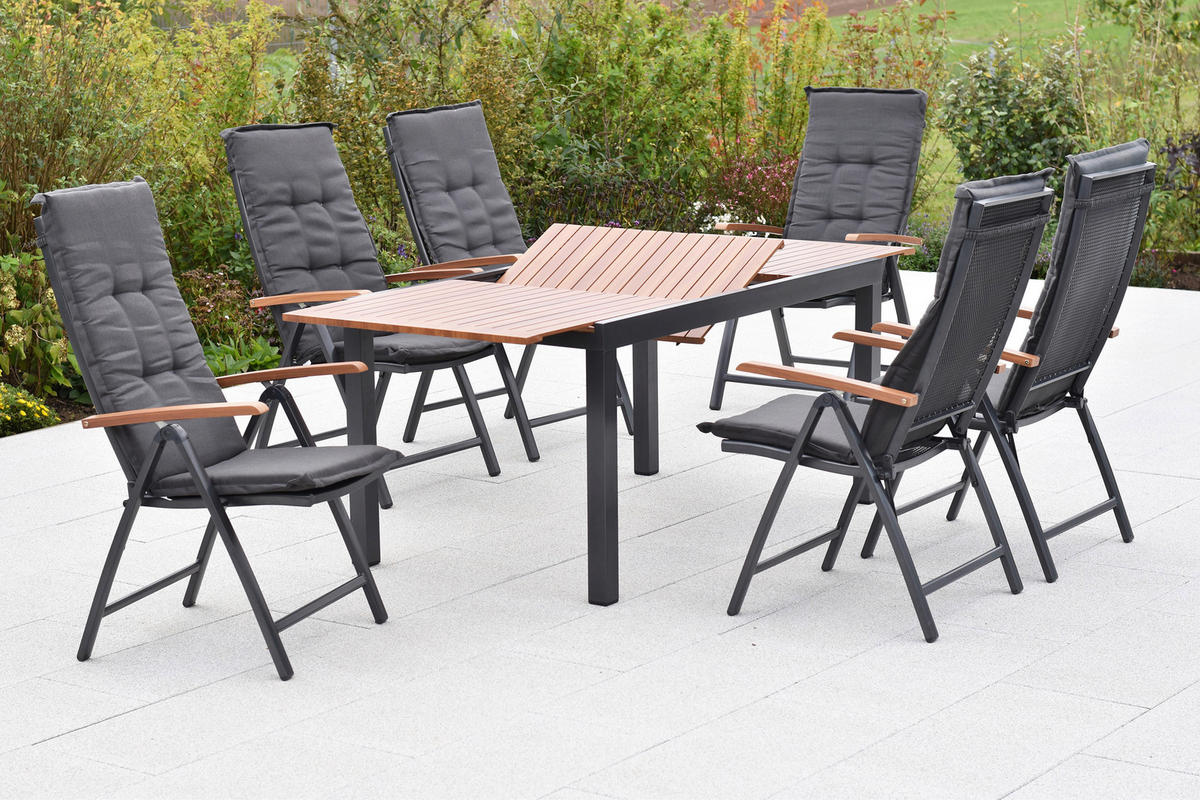 GARTENTISCHGRUPPE  - Graphitfarben/Naturfarben, KONVENTIONELL, Textil/Metall - Gardenson