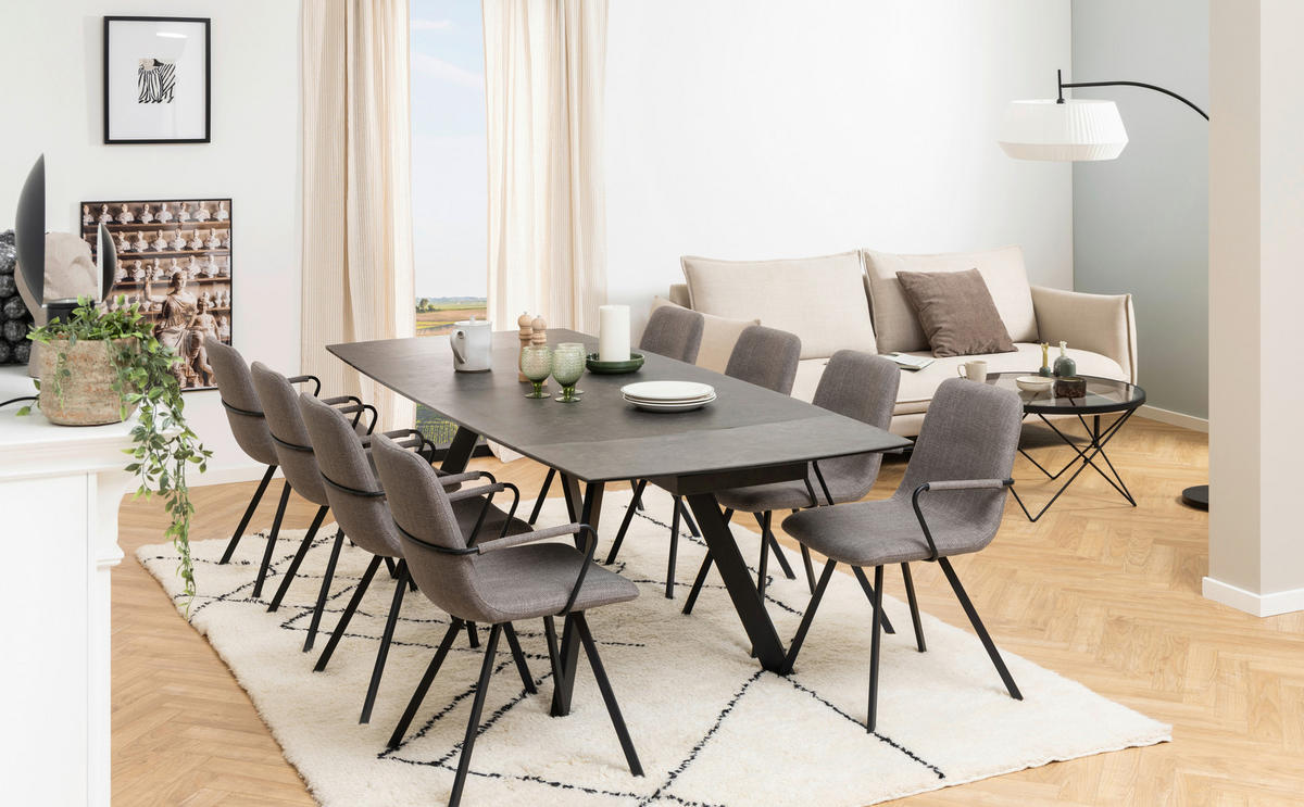 ESSTISCH in Metall, Keramik 160/97/75 cm  - Schwarz, Design, Keramik/Metall (160/97/75cm) - MID.YOU