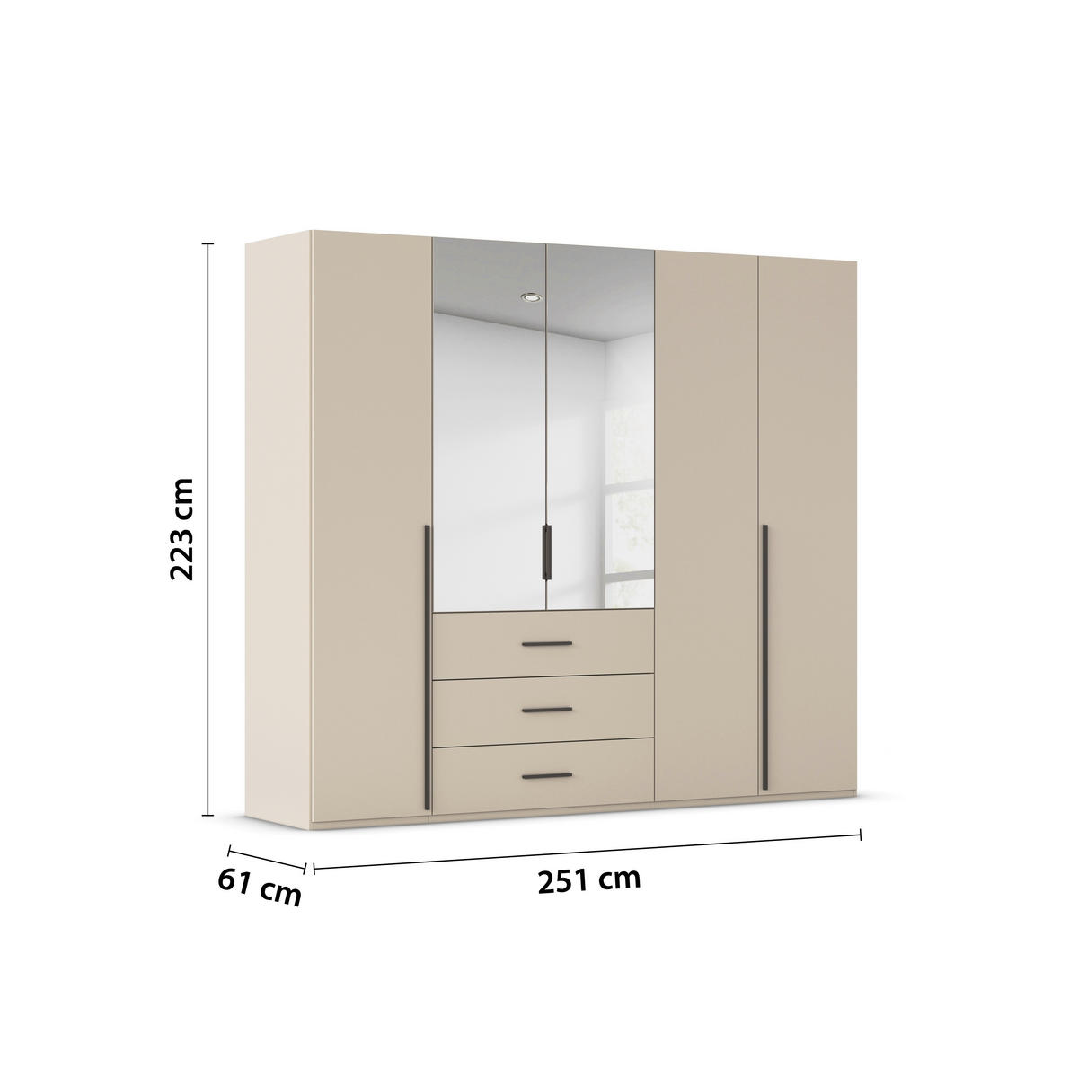 DREHTÜRENSCHRANK 251/223/60 cm,  in Champagner, 5-türig  - Champagner/Graphitfarben, Design, Glas/Holzwerkstoff (251/223/60cm) - home24