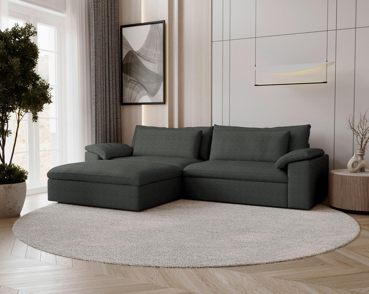 ECKSOFA  Chenille Anthrazit  - Anthrazit/Schwarz, Modern, Kunststoff/Textil (198/306cm) - Carryhome