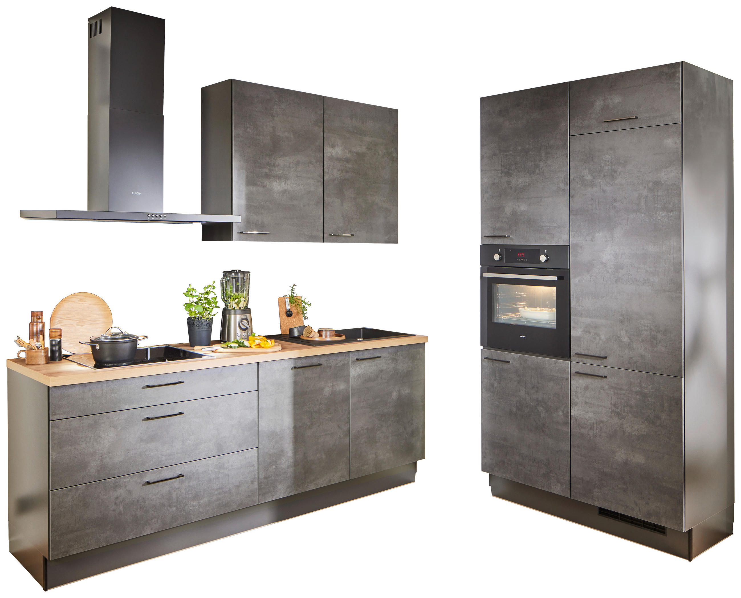 ECKKÜCHE 220/120 cm  in Graphitfarben  - Schwarz/Graphitfarben, Design, Holzwerkstoff/Metall (220/120cm) - Xora