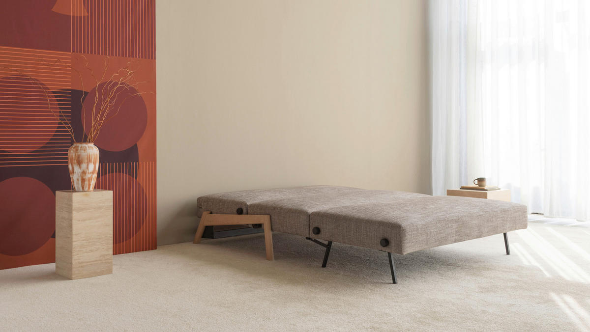 SCHLAFSOFA Flachgewebe Hellgrau  - Eichefarben/Hellgrau, Design, Holz/Textil (148/79/98cm) - Niels Andersson