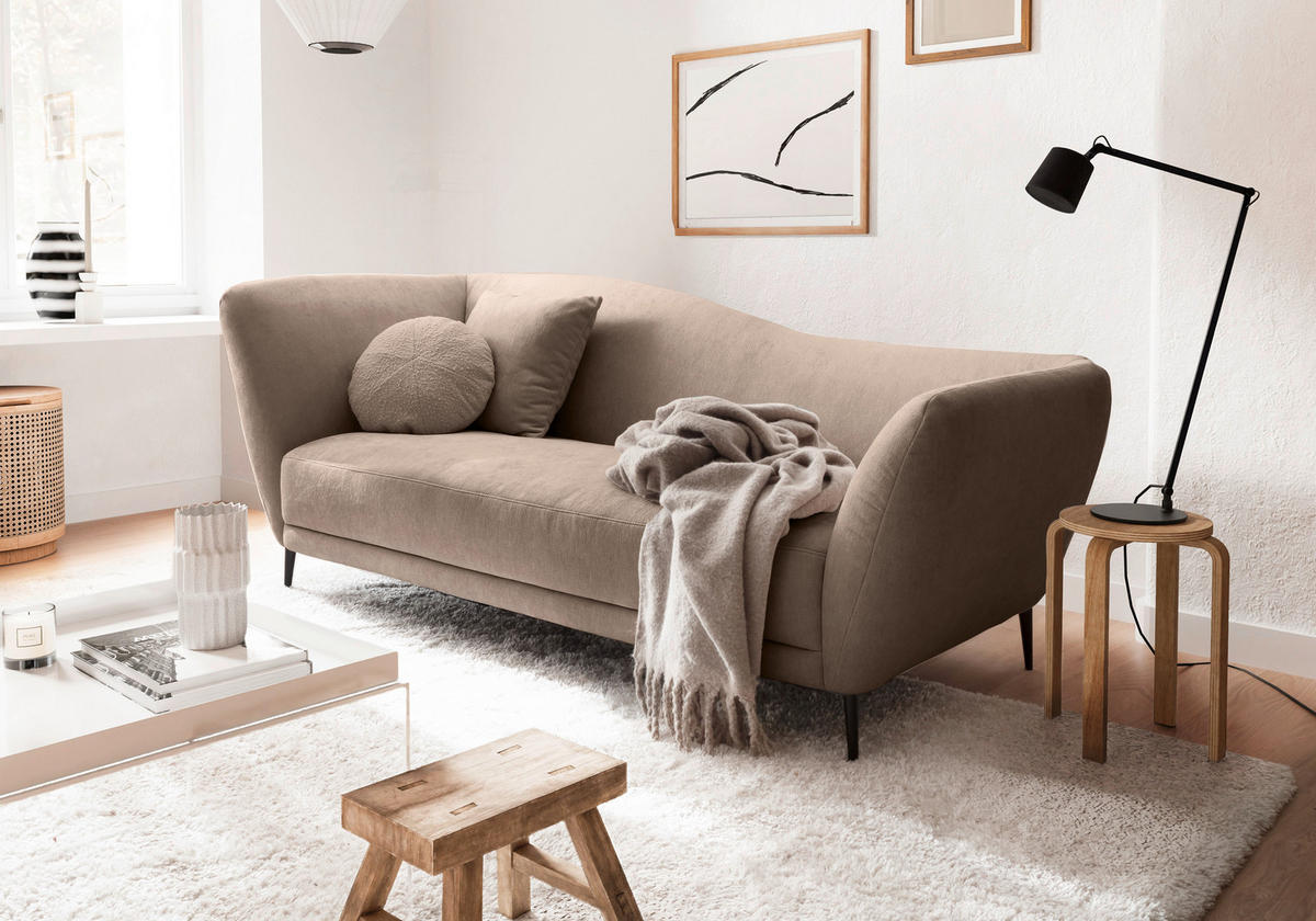 RÉCAMIERE Taupe Chenille Zierkissen, Rücken echt  - Taupe/Schwarz, KONVENTIONELL, Textil/Metall (224/70/97cm) - Hom`in