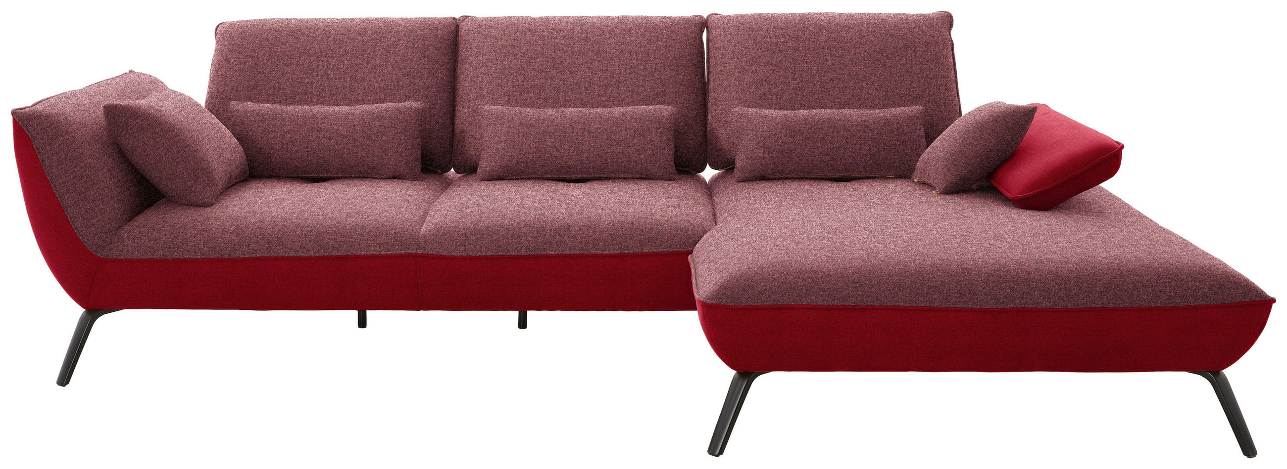 ECKSOFA in Flachgewebe Rot  301/191 cm  - Rot/Schwarz, Design, Textil/Metall (301/191cm) - Moderano