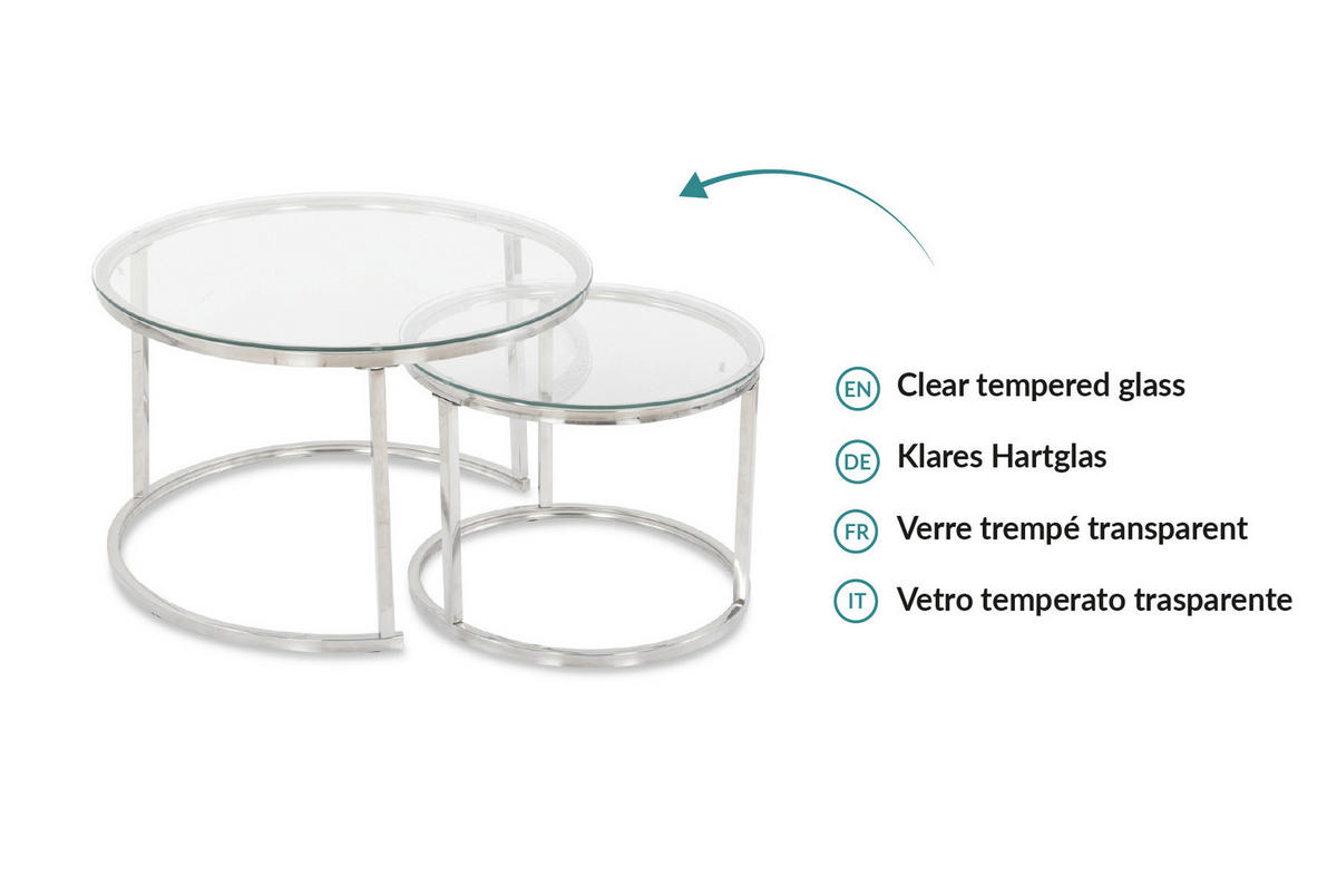 SET KLUB STOLIĆA višebojno, srebrne boje, bijela, prozirno  metal, staklo  - bijela/srebrne boje, Design, staklo/metal (50-70/50-70/38-45cm) - MID.YOU