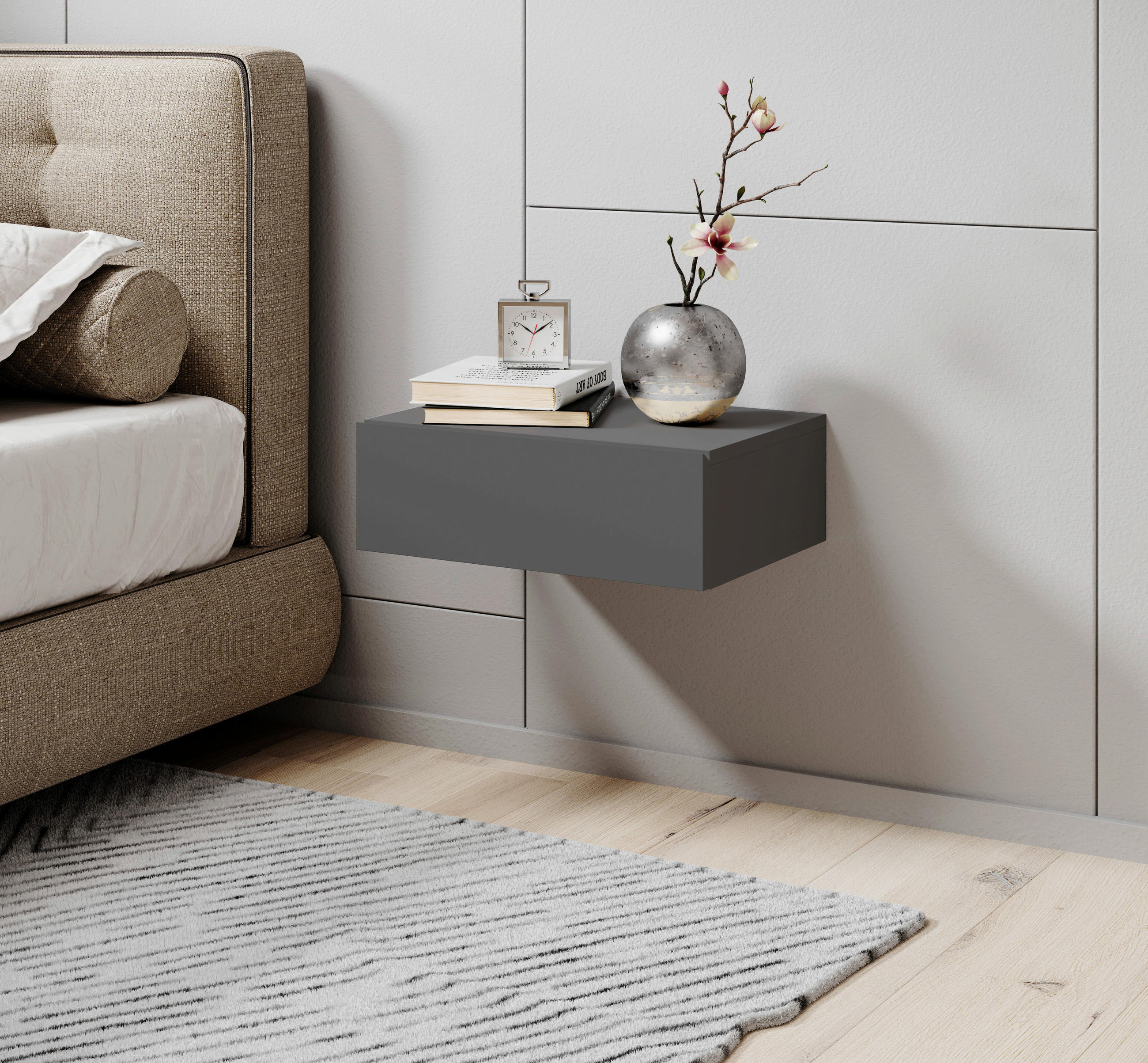 SÄNGBORD i grafitfärgad  - grafitfärgad, Modern, trämaterial (42/14/30cm) - Livetastic