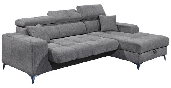 ECKSOFA Anthrazit Chenille Zierkissen, Bettkasten, Rücken echt, Kopfteilverstellung, Sitztiefenverstellung  - Anthrazit/Schwarz, KONVENTIONELL, Kunststoff/Textil (268/172cm) - Carryhome