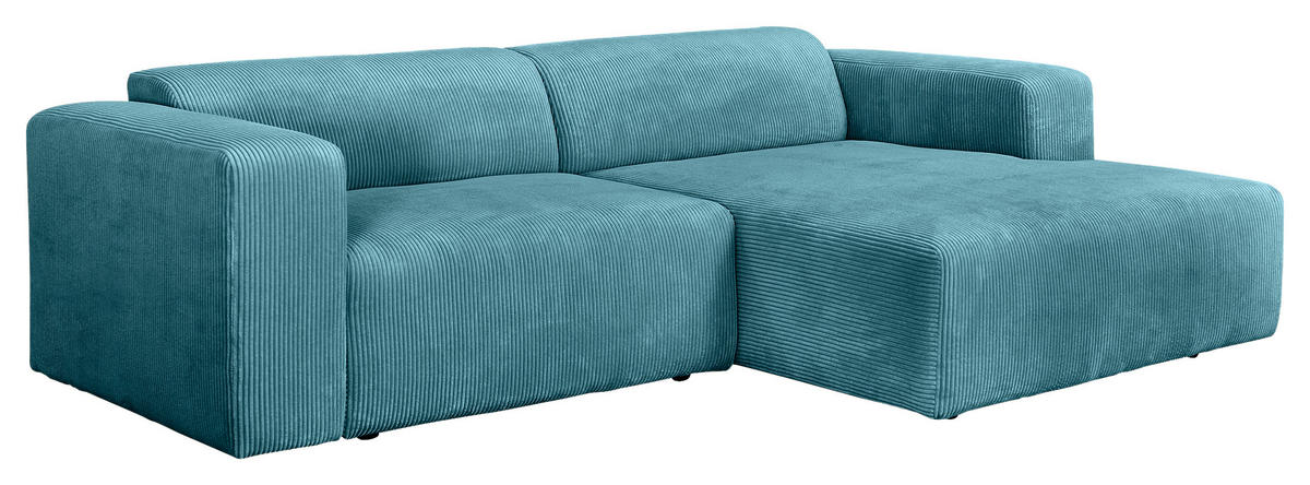 ECKSOFA BASMA in Cord Hellblau  298/175 cm  - Schwarz/Hellblau, Design, Kunststoff/Textil (298/175cm) - P & B