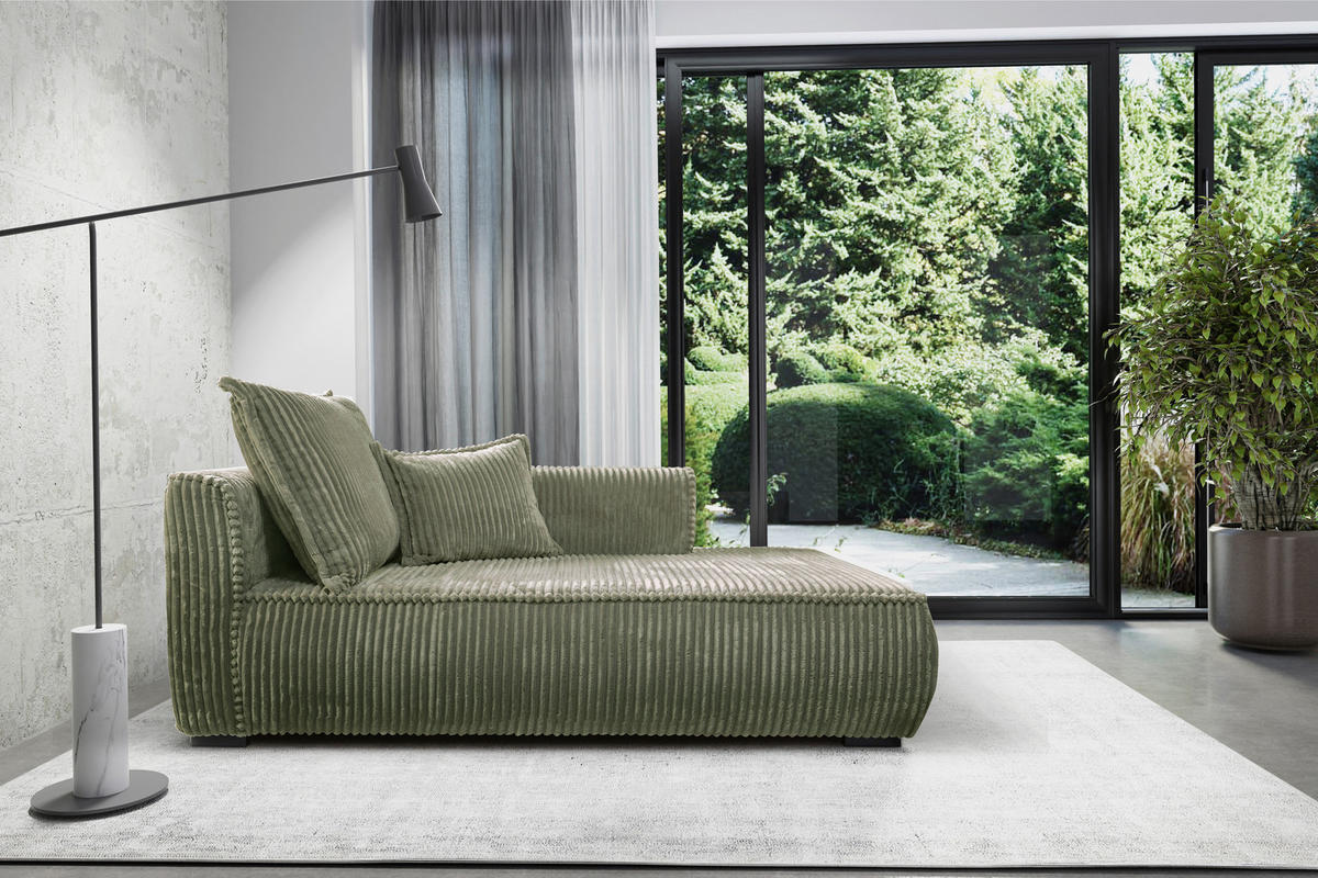RÉCAMIERE in Cord Grün  - Schwarz/Grün, Design, Holz/Textil (207/75/121cm) - MID.YOU
