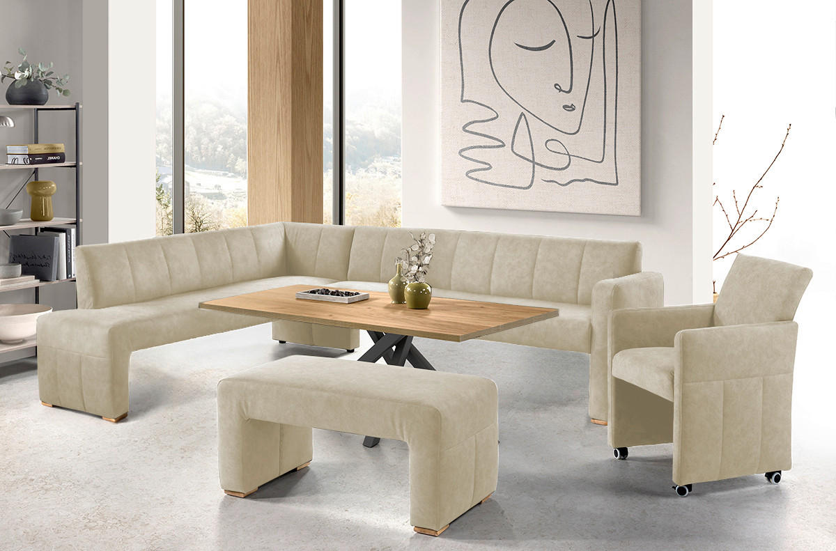 UGAONA KLUPA  boja peska   - boja hrasta/boja peska, Moderno, drvo/tekstil (265/199cm) - Livetastic