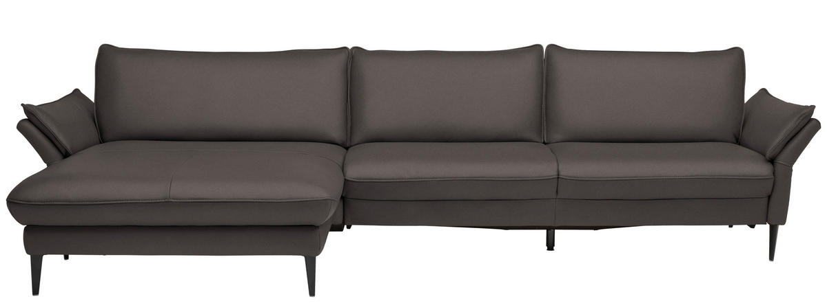 ECKSOFA Valdera in Echtleder Dunkelgrau  172/334 cm  - Dunkelgrau/Schwarz, Design, Leder/Metall (172/334cm) - Valdera