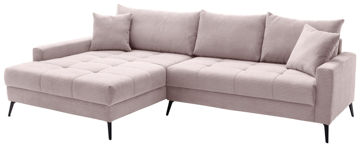 ECKSOFA Rosa Cord  - Schwarz/Rosa, KONVENTIONELL, Textil/Metall (173/280cm) - Hom`in