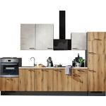 KÜCHENLEERBLOCK 340 cm   in Grau, Weiß, Eichefarben  - Eichefarben/Schwarz, Design, Holzwerkstoff/Metall (340cm) - Xora