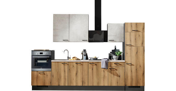 KÜCHENLEERBLOCK 340 cm   in Grau, Weiß, Eichefarben  - Eichefarben/Schwarz, Design, Holzwerkstoff/Metall (340cm) - Xora