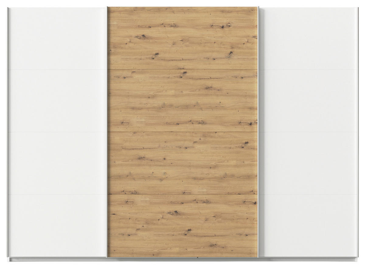 SCHWEBETÜRENSCHRANK  in Weiß, Eiche Artisan  - Alufarben/Weiß, KONVENTIONELL, Holzwerkstoff/Metall (315/210/62cm) - Xora
