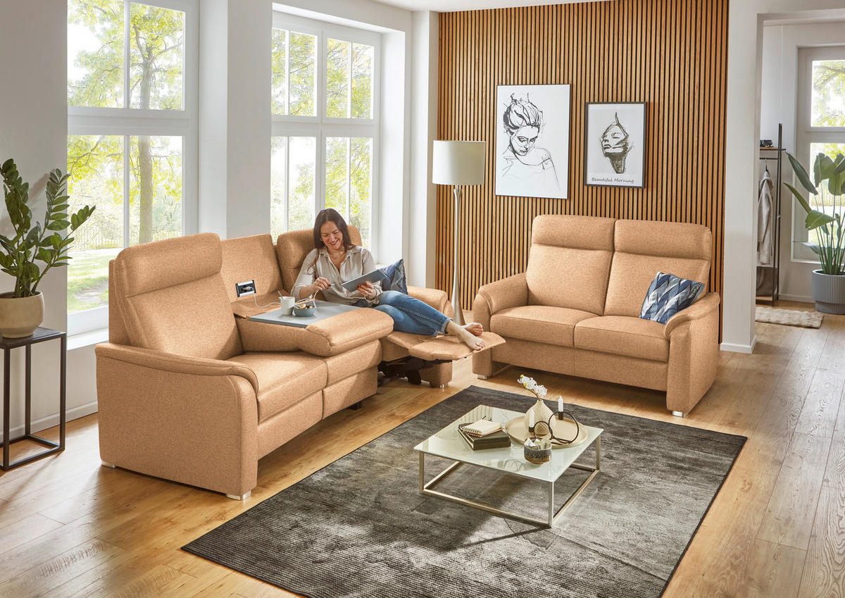 SITZGARNITUR  in Flachgewebe Gelb  - Gelb/Alufarben, KONVENTIONELL, Textil/Metall (218/156/107/103/95cm) - Beldomo Comfort