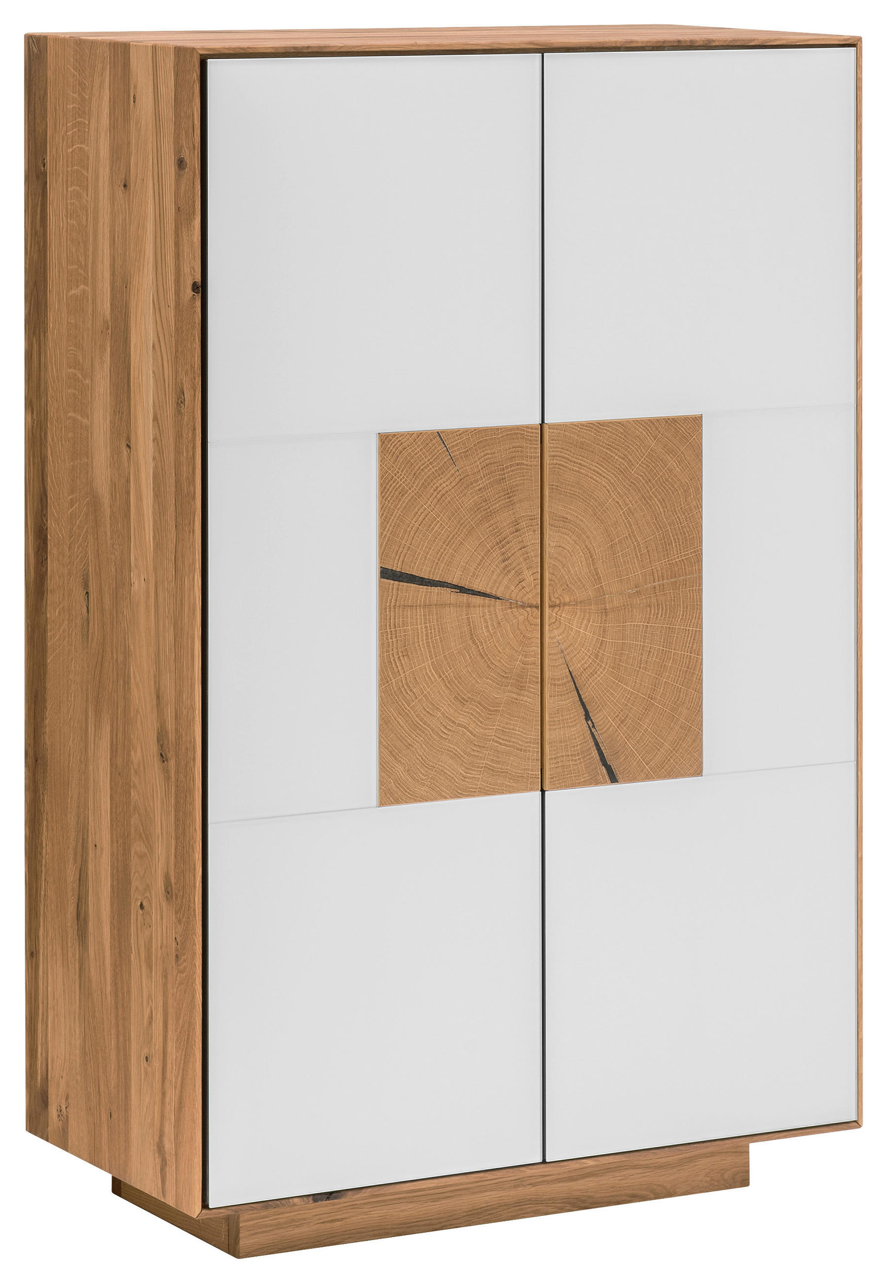 SCHUHSCHRANK Asteiche massiv Weiß, Eichefarben  - Eichefarben/Weiß, MODERN, Glas/Holz (72/112/37cm) - Linea Natura