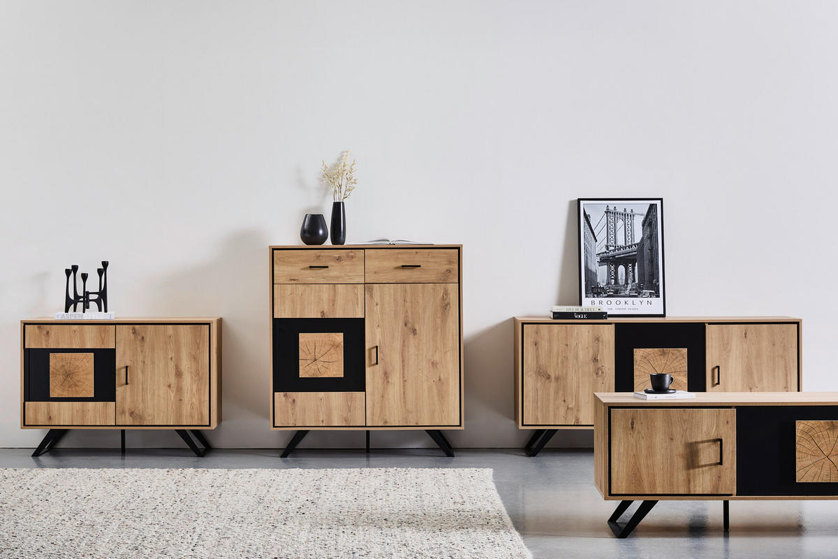 HIGHBOARD  in 110/121/40 cm  - Eichefarben/Schwarz, LIFESTYLE, Holzwerkstoff/Metall (110/121/40cm) - Xora