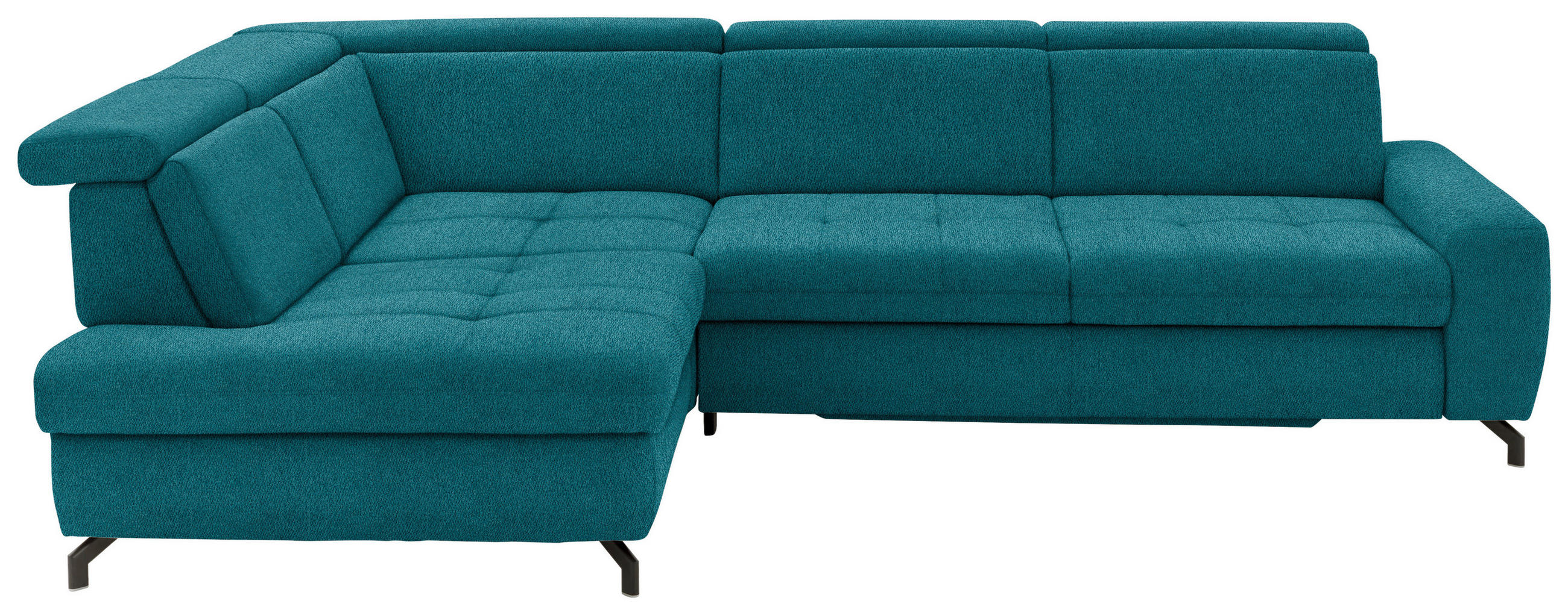 ECKSOFA in Chenille Petrol  - Petrol/Schwarz, Design, Textil/Metall (220/310cm) - Beldomo Style