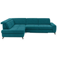 ECKSOFA in Chenille Petrol  220/310 cm  - Petrol/Schwarz, Design, Textil/Metall (220/310cm) - Beldomo Style