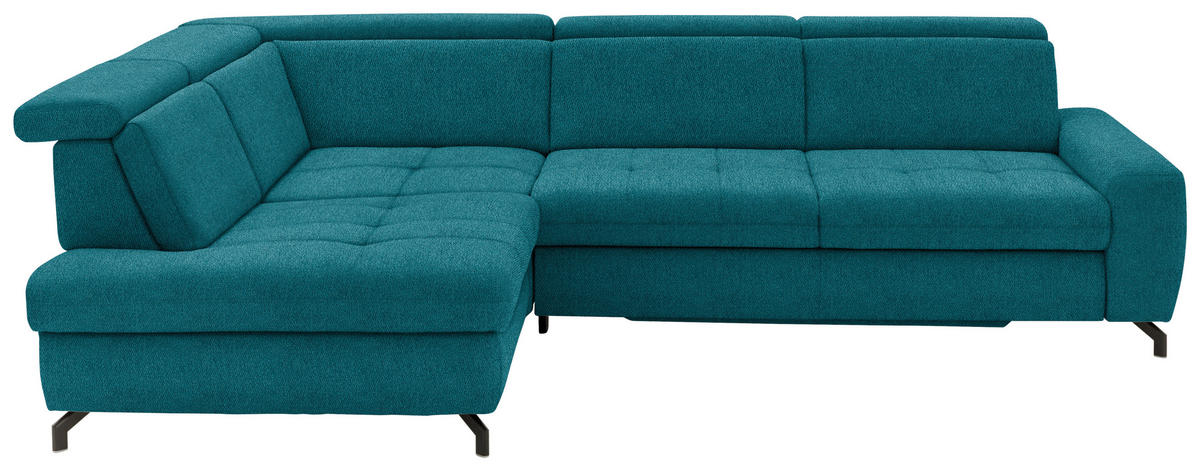 ECKSOFA in Chenille Petrol  220/310 cm  - Petrol/Schwarz, Design, Textil/Metall (220/310cm) - Beldomo Style