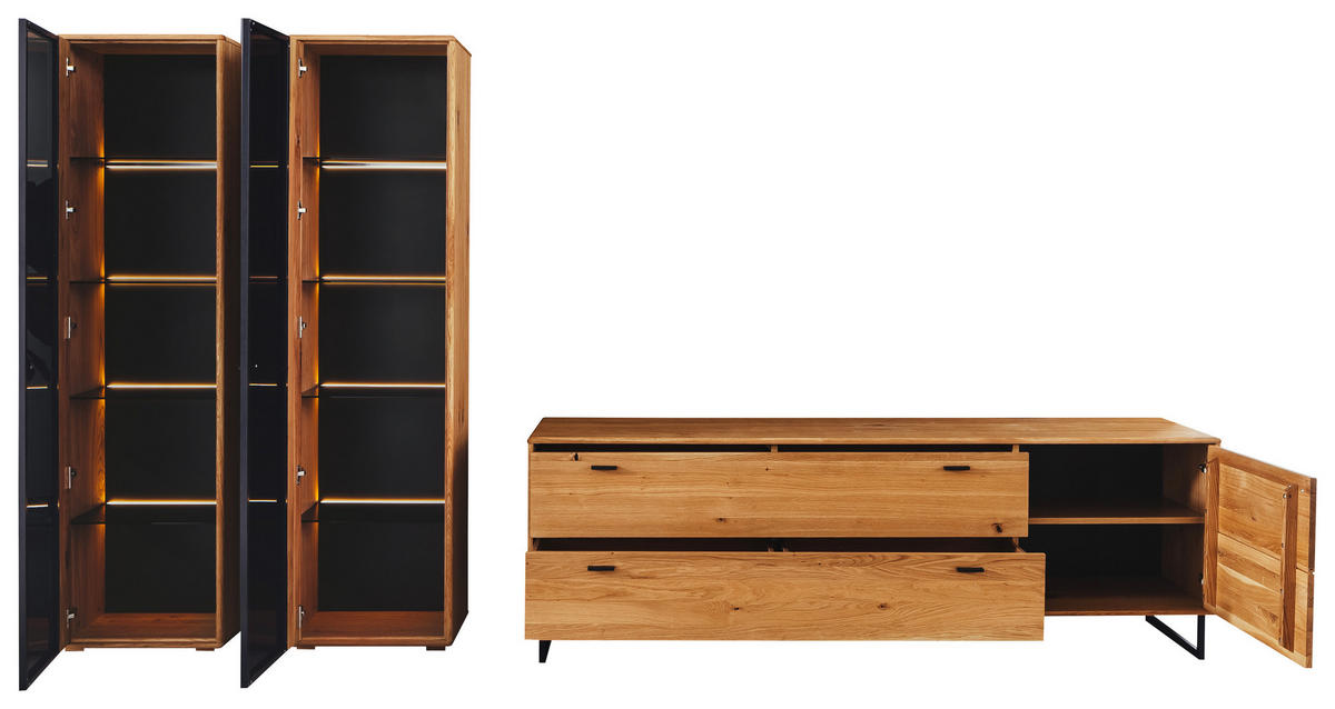 WOHNWAND  in Wildeiche 333/190/50 cm  - Wildeiche/Anthrazit, Design, Glas/Holz (333/190/50cm) - MID.YOU