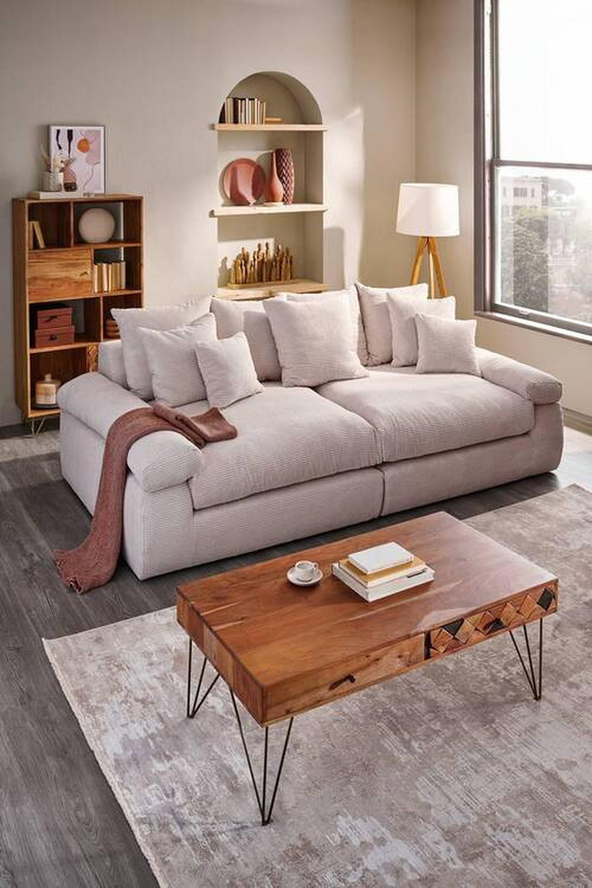 BIGSOFA Cord Naturfarben  - Schwarz/Naturfarben, Design, Kunststoff/Textil (260/90/140cm) - Ambia Home