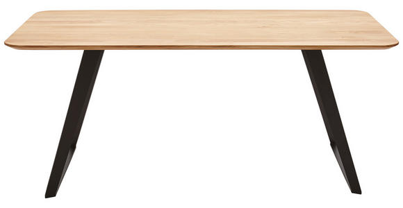ESSTISCH Wildeiche massiv rechteckig Schwarz, Eichefarben - Eichefarben/Schwarz, Design, Holz/Metall (140/90/76cm) - Voleo