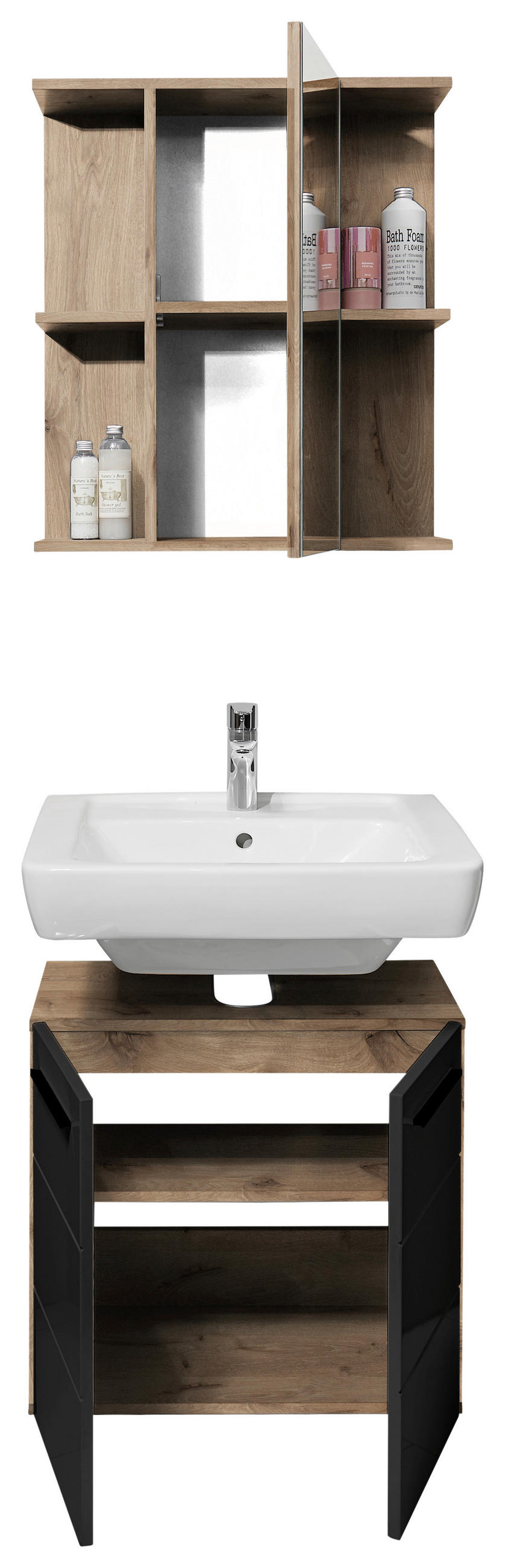 WASCHBECKENUNTERSCHRANK 60/62/31 cm  - Eichefarben/Schwarz, Basics, Holzwerkstoff/Kunststoff (60/62/31cm) - MID.YOU