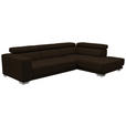 ECKSOFA  in Mikrofaser Dunkelbraun  301/207 cm  - Chromfarben/Dunkelbraun, Design, Textil/Metall (301/207cm) - Xora