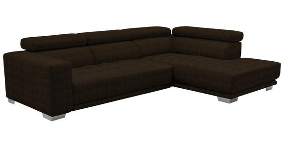 ECKSOFA  in Mikrofaser Dunkelbraun  301/207 cm  - Chromfarben/Dunkelbraun, Design, Textil/Metall (301/207cm) - Xora