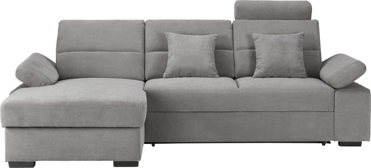 ECKSOFA in Flachgewebe Hellgrau  - Dunkelbraun/Hellgrau, Konventionell, Kunststoff/Textil (166/258cm) - Cantus