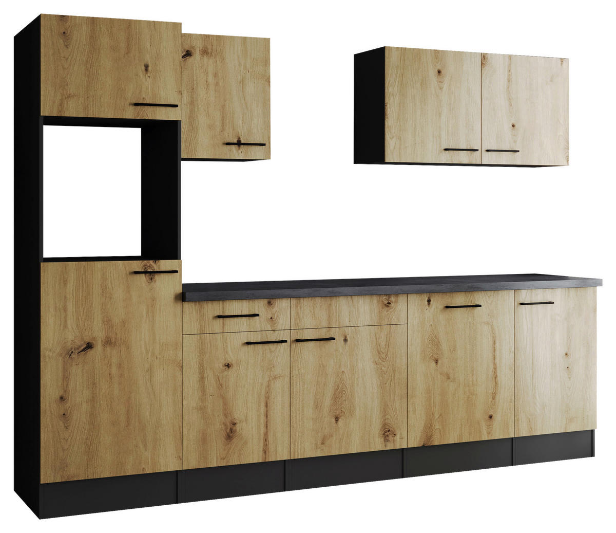 KÜCHENLEERBLOCK 280 cm   in Eiche Artisan  - Schwarz/Eiche Artisan, Design, Holzwerkstoff/Metall (280cm) - Respekta