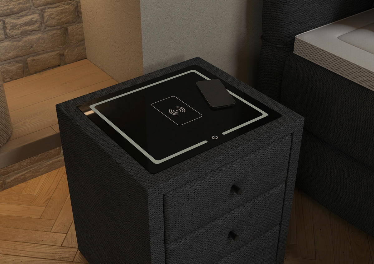 NACHTSCHRANK 49,5/56,5/46 cm, Dunkelgrau,  - Dunkelgrau/Schwarz, Basics, Glas/Kunststoff (49,5/56,5/46cm) - Chameo