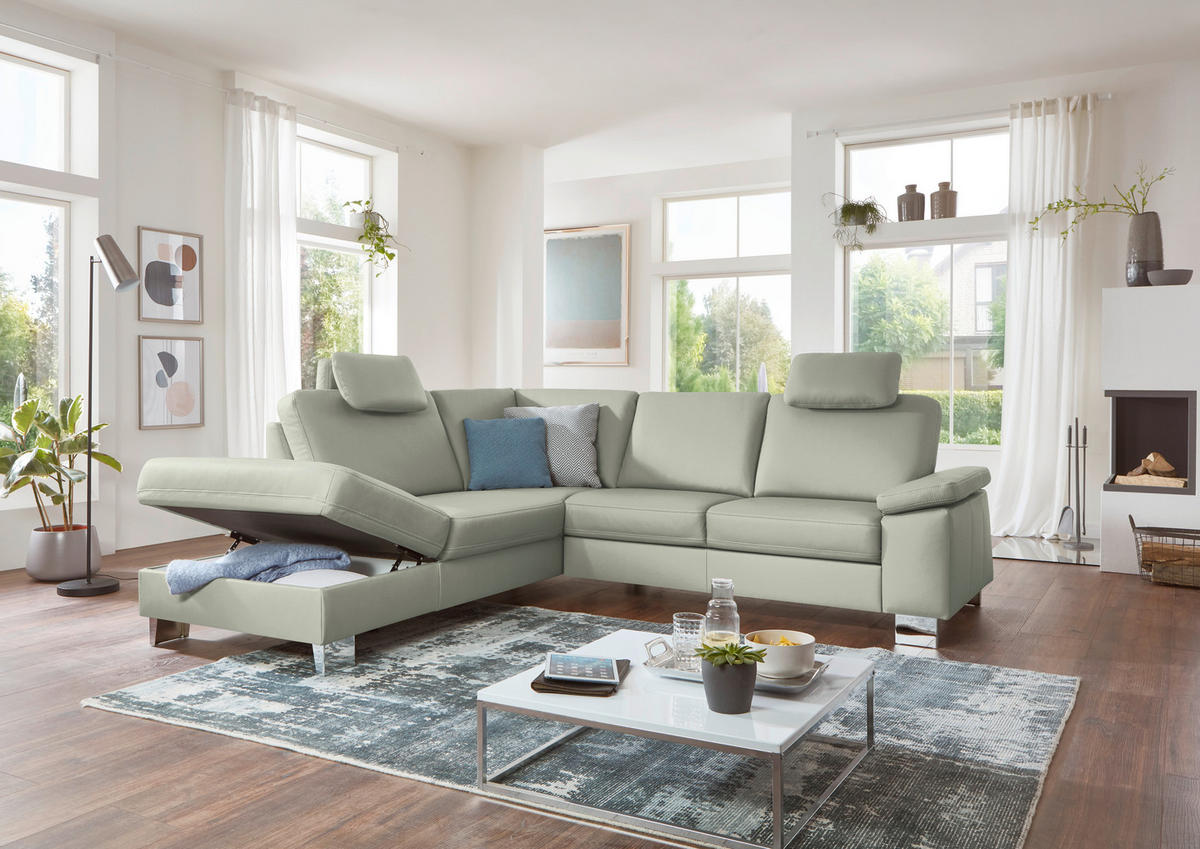 ECKSOFA  in Echtleder Silberfarben  235/248 cm  - Silberfarben/Alufarben, Design, Leder/Metall (235/248cm) - Beldomo Premium