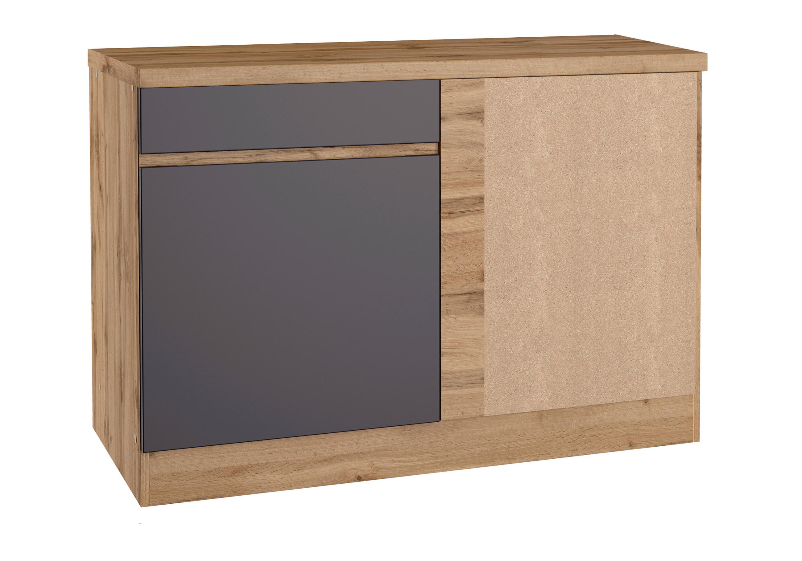 Eckunterschrank Turin B: 120cm Grau/eiche Dekor 1 Drehtüre