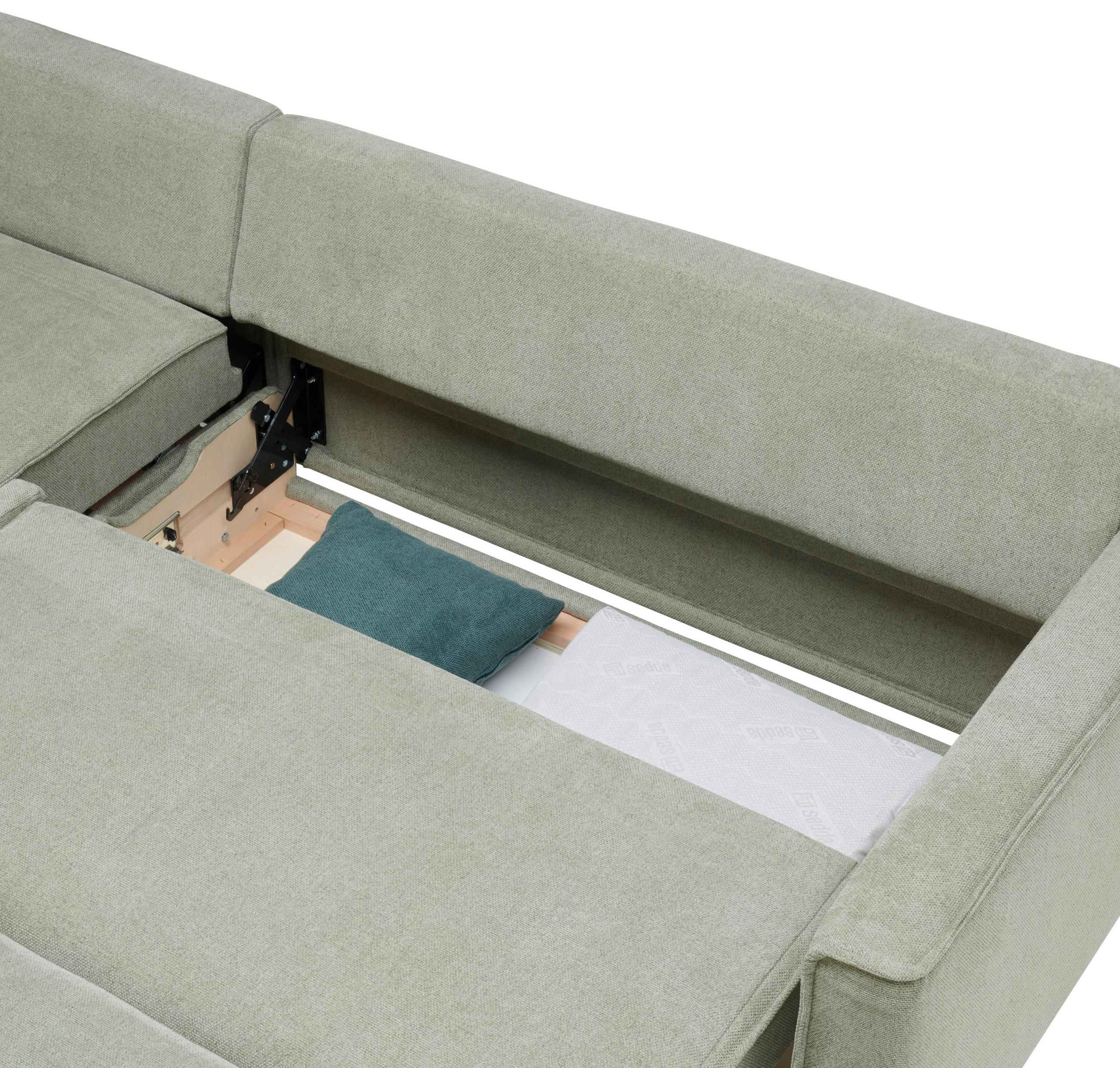 Thumbnail - Sedda Ecksofa, Olivgrün, Textil, Eiche, massiv, Uni, 3-4-Sitzer, Füllung: Schaumstoff, Ottomane links, L-Form, 237x170 c...