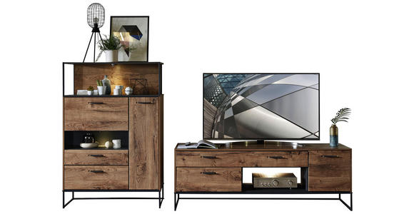 WOHNWAND in Graphitfarben, Eichefarben - Eichefarben/Anthrazit, MODERN, Glas/Holzwerkstoff (289/151/48cm) - Hom`in