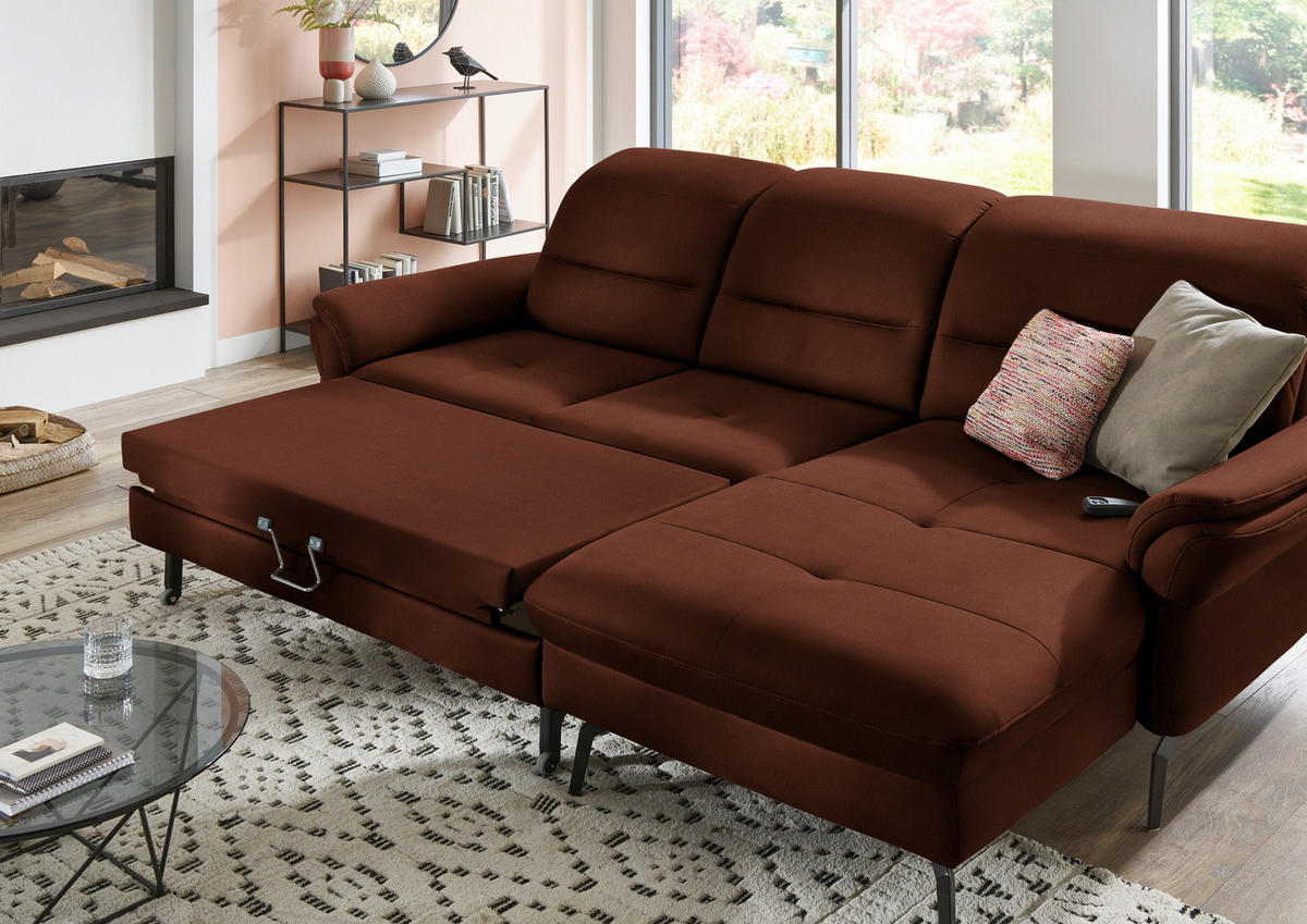 ECKSOFA in Flachgewebe Braun  - Schwarz/Braun, Konventionell, Textil/Metall (260/181cm) - Beldomo Speed