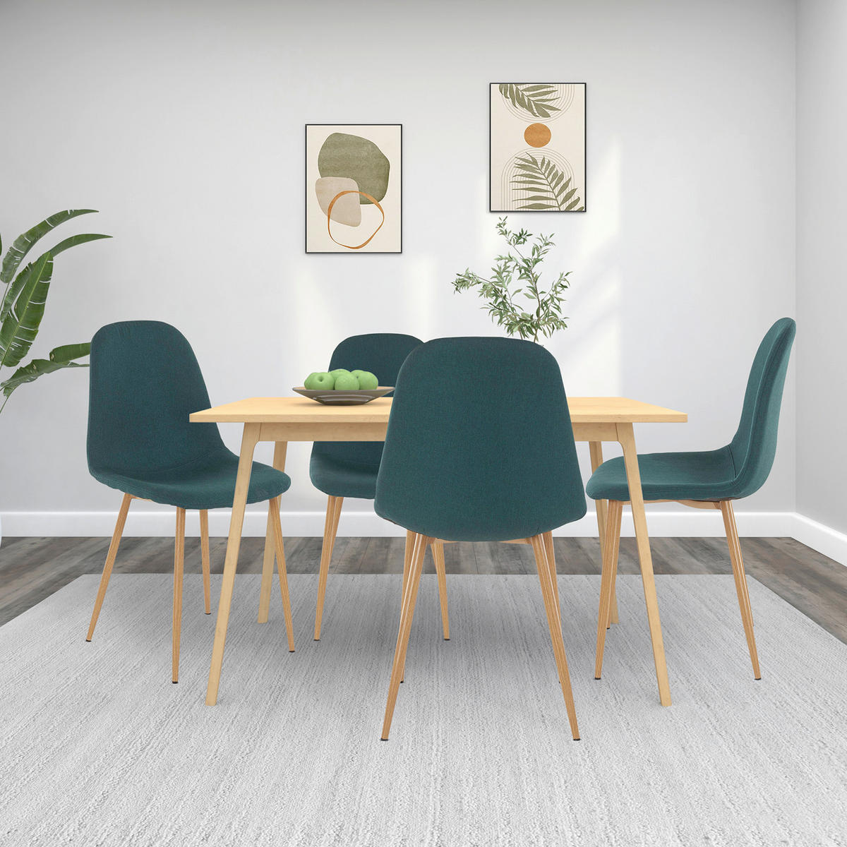 STUHL-SET Dunkelgrün  - Dunkelgrün/Eichefarben, Design, Textil/Metall (44/87/52cm) - MID.YOU