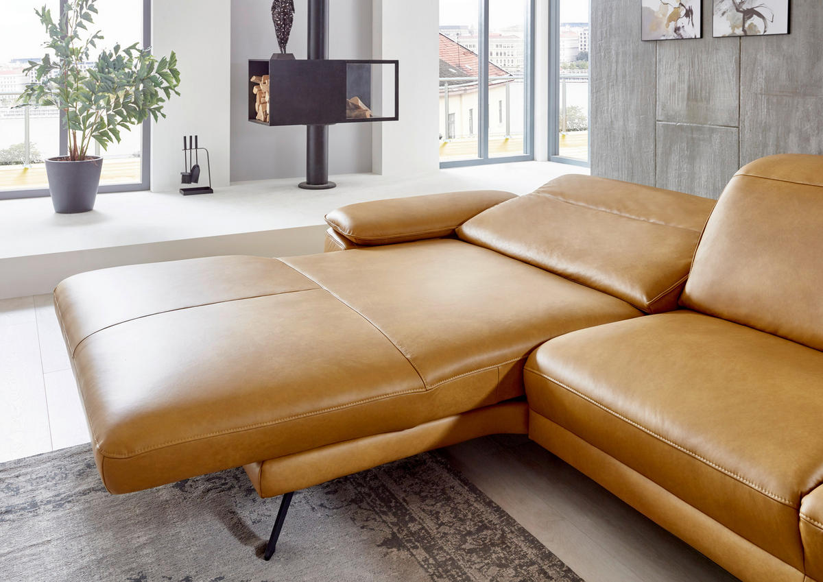 ECKSOFA in Echtleder Hellbraun  - Hellbraun/Schwarz, Design, Leder/Metall (328/193cm) - Dieter Knoll