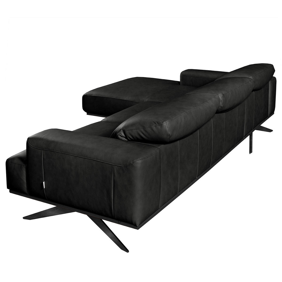 ECKSOFA  in Echtleder Schwarz  187/295 cm  - Schwarz, Design, Leder/Metall (187/295cm) - Livetastic