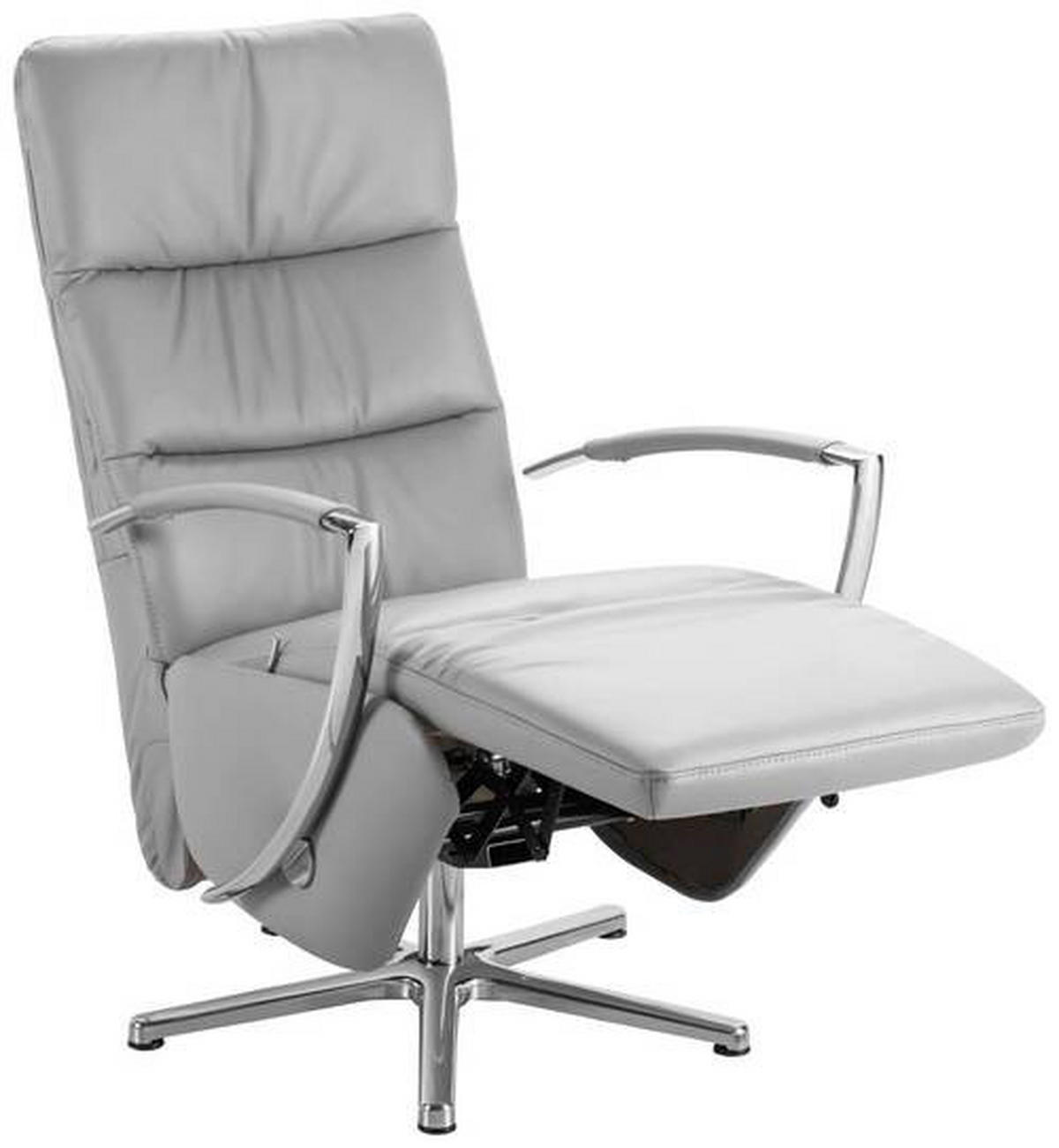 RELAXSESSEL in Leder Hellgrau  - Chromfarben/Hellgrau, Design, Leder/Metall (64/112/80cm) - Cantus