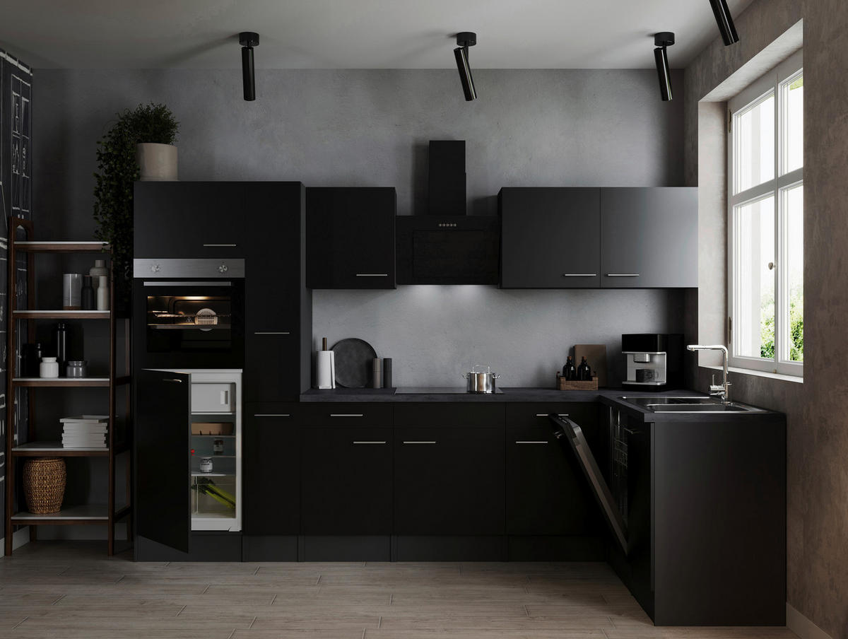 ECKKÜCHE 310/172 cm  in Grau, Schwarz  - Silberfarben/Schwarz, Design, Holzwerkstoff/Metall (310/172cm) - Respekta