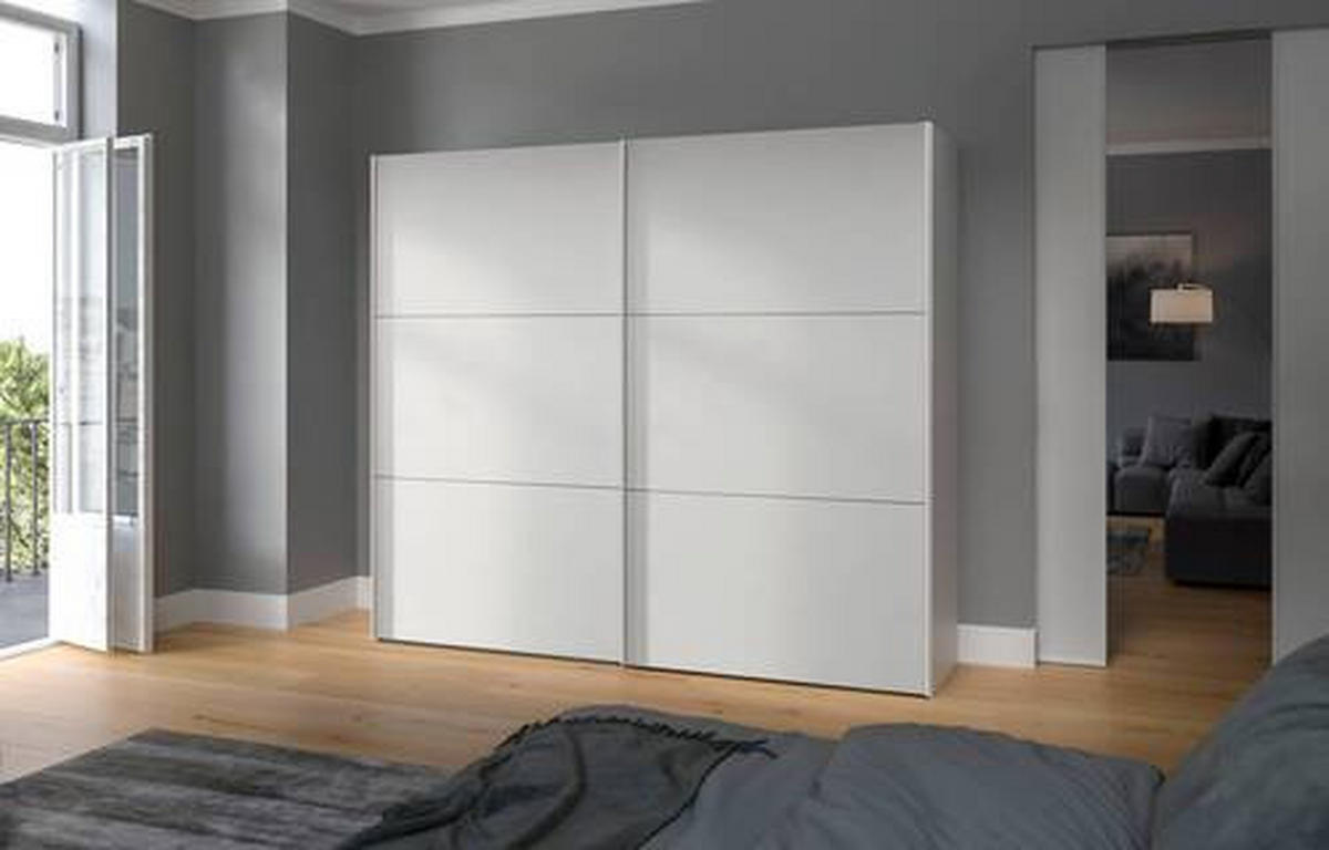 SCHWEBETÜRENSCHRANK 253/195/65 cm 2-türig Weiß  - Edelstahlfarben/Weiß, Design, Holzwerkstoff (253/195/65cm) - Boxxx