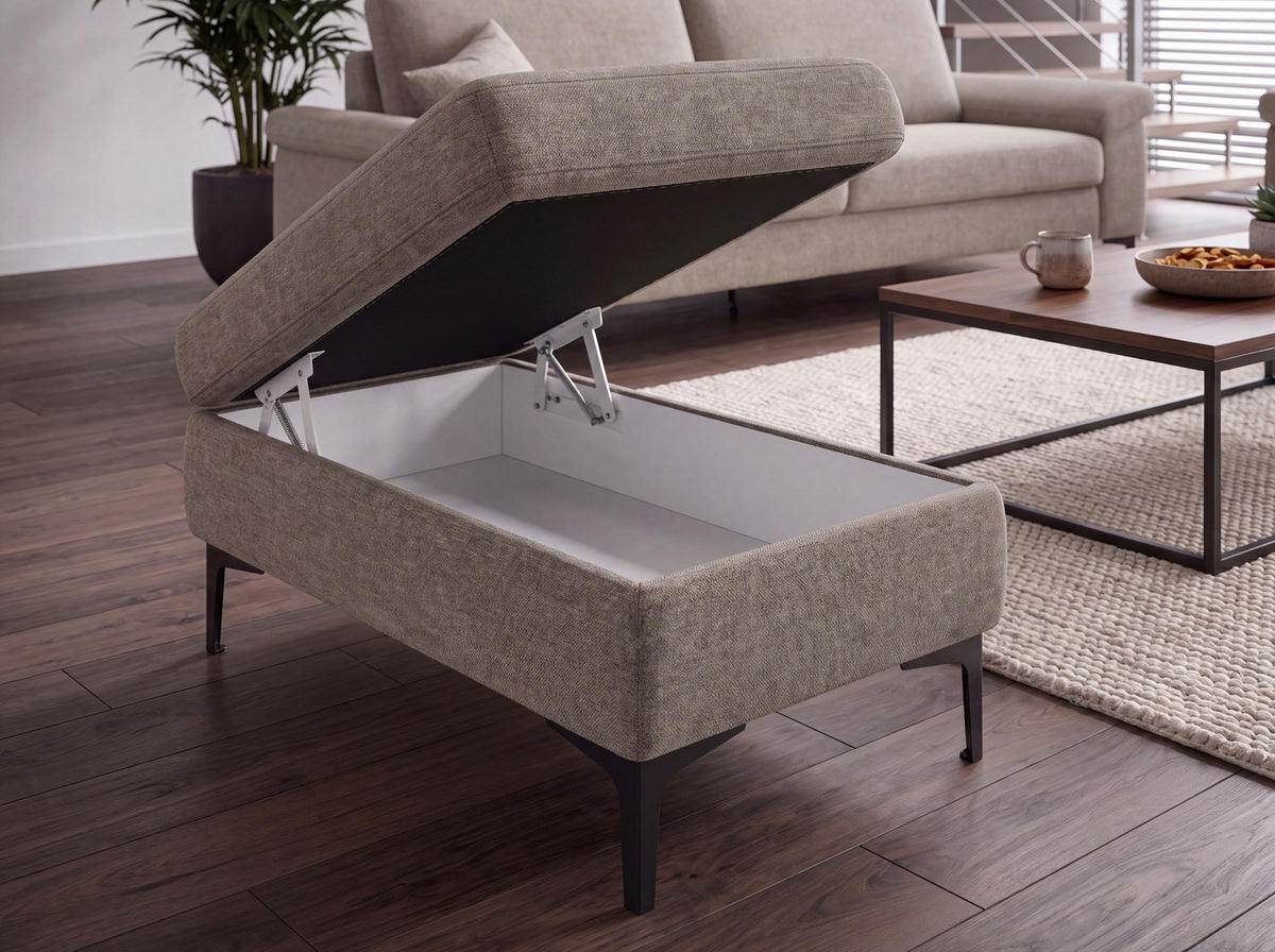 HOCKER Textil, Holzwerkstoff Taupe  - Taupe/Schwarz, Design, Holzwerkstoff/Textil (90/48/60cm) - Pure Home Lifestyle